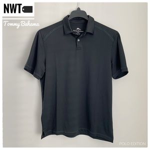 🎊(NWT) Comfort Drop! TOMMY BAHAMA Black 2 Button Polo Stretchable & Breathable